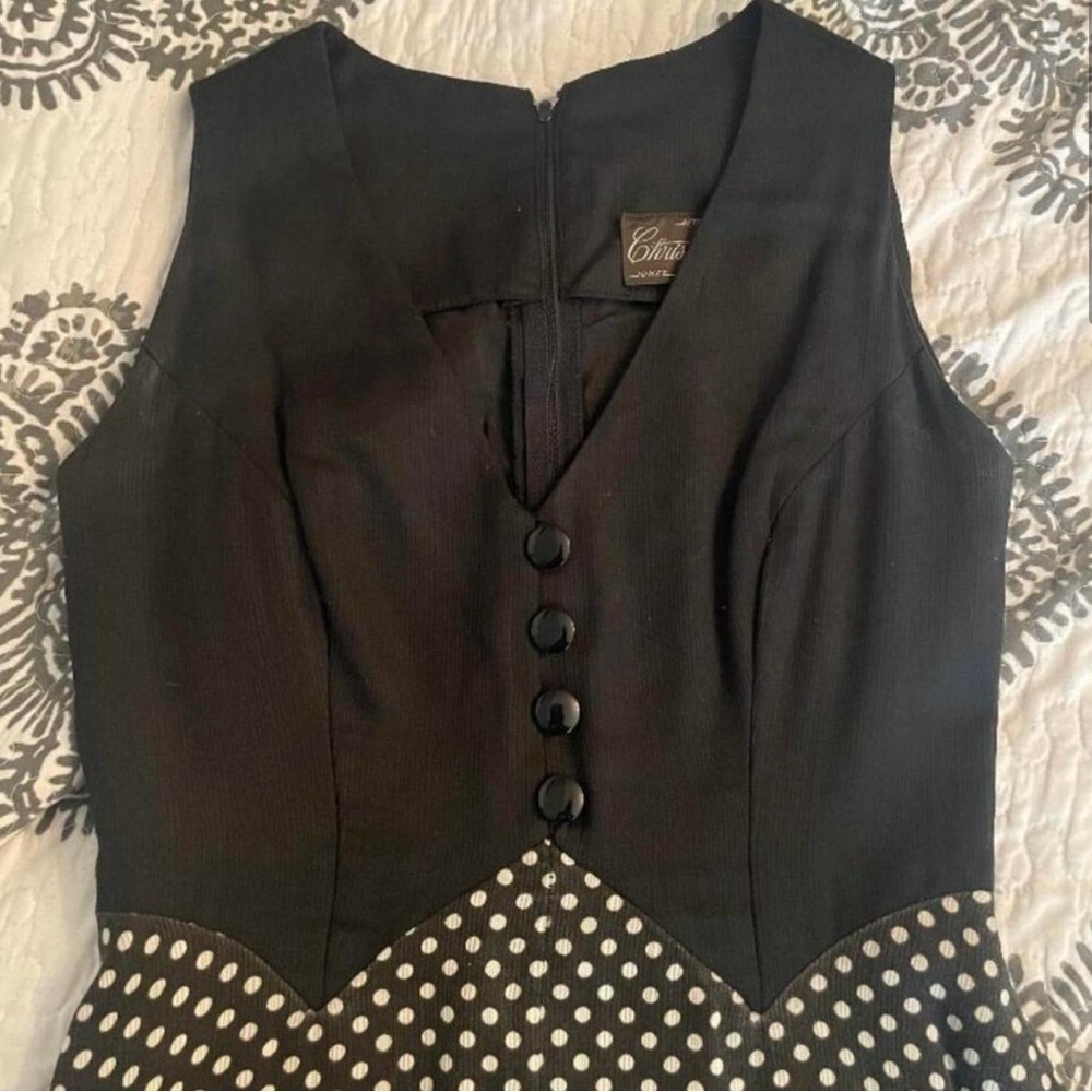 Vintage 1950s Black/White Polka Dot Dress-Union Made-Size XS/S